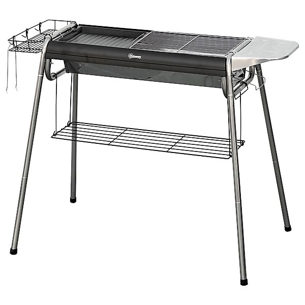 Outsunny Holzkohlegrill mit Grillrost und Platte, tragbarer Grill mit Korb, günstig online kaufen