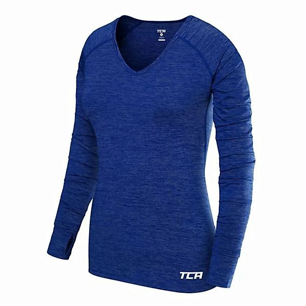 TCA Langarmshirt TCA Damen Elle Langarm V-Ausschnitt Laufshirt Blau (1-tlg) günstig online kaufen