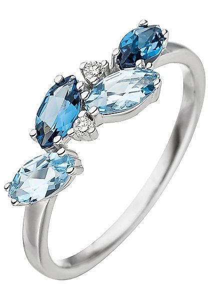 JOBO Diamantring, 585 Weißgold mit Blautopas und 2 Diamanten günstig online kaufen