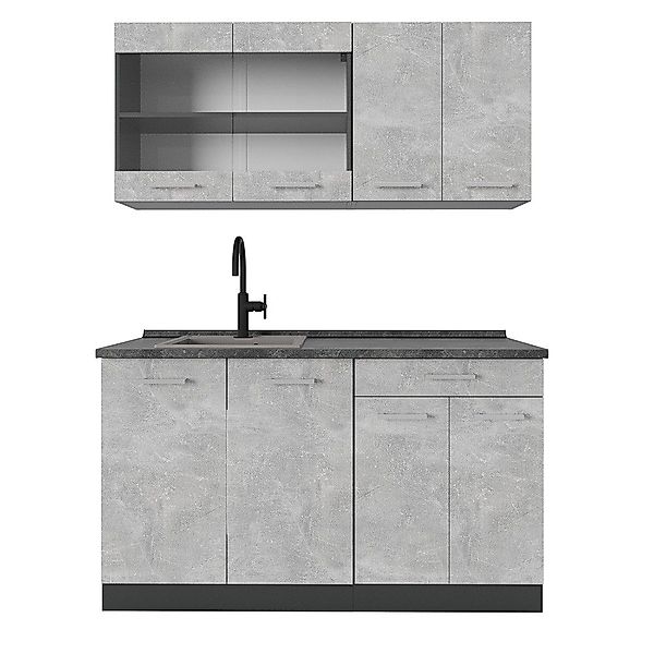 Vicco Küchenzeile R-Line, Beton/Anthrazit, 140 cm günstig online kaufen