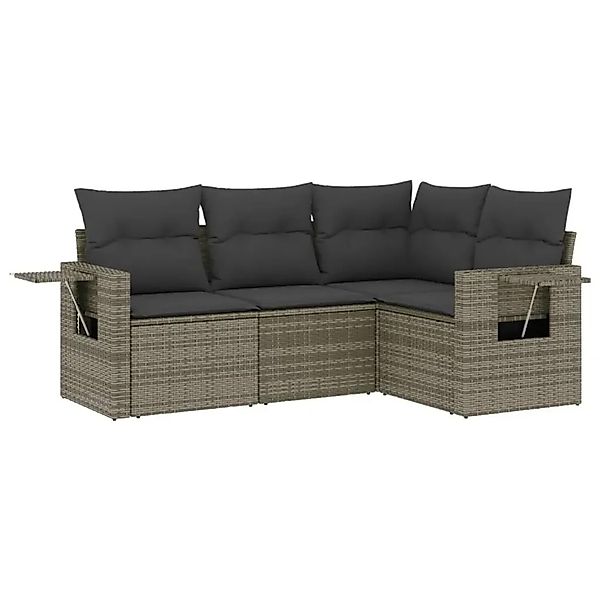 vidaXL 4-Tlg Garten-Sofagarnitur mit Kissen Grau Poly Rattan 3252447 günstig online kaufen