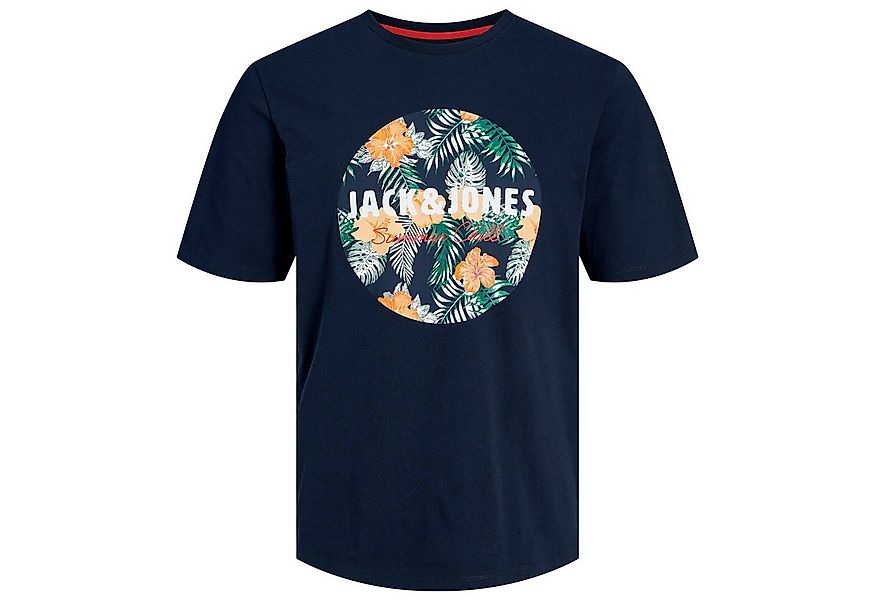 Jack & Jones Rundhalsshirt Jack&Jones XXL T-Shirt navy Blumen-Logo JJCHILL günstig online kaufen