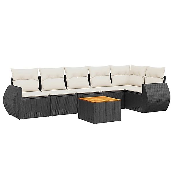 vidaXL 7-Tlg Garten-Sofagarnitur mit Kissen Schwarz Poly Rattan 3225013 günstig online kaufen