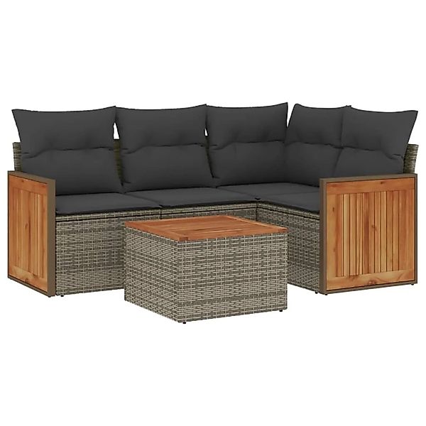 vidaXL 5-Tlg Garten-Sofagarnitur mit Kissen Grau Poly Rattan 3260023 günstig online kaufen