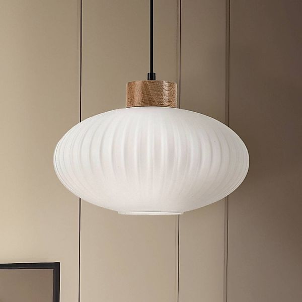 Hängeleuchte Harmony, Ø 25 cm, weiß/eiche, Glas/Holz günstig online kaufen