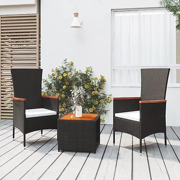 Vidaxl 3-tlg. Garten-lounge-set Schwarz Poly Rattan Massivholz Akazie günstig online kaufen