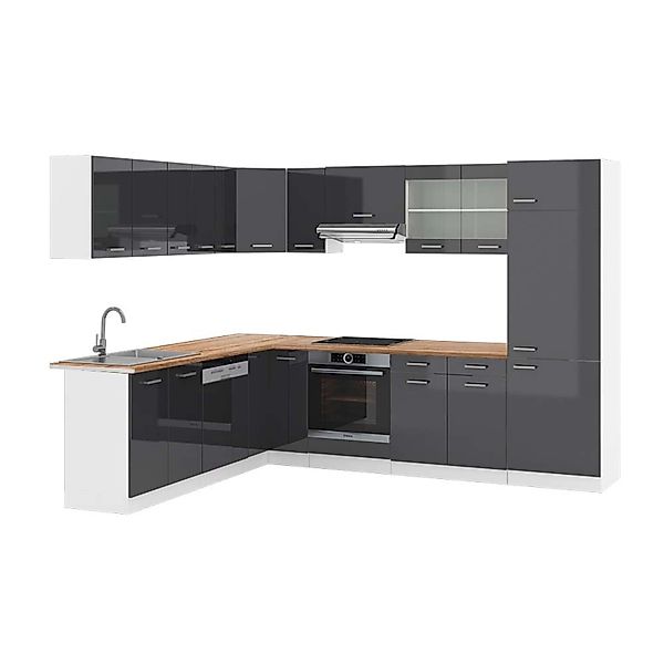 Vicco R-Line Eckküche Anthrazit Hochglanz/Weiß 227 x 287 cm AP Eiche günstig online kaufen