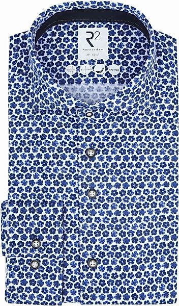 R2 Knitted Piqué Hemd Blumen Blau - Größe 42 günstig online kaufen