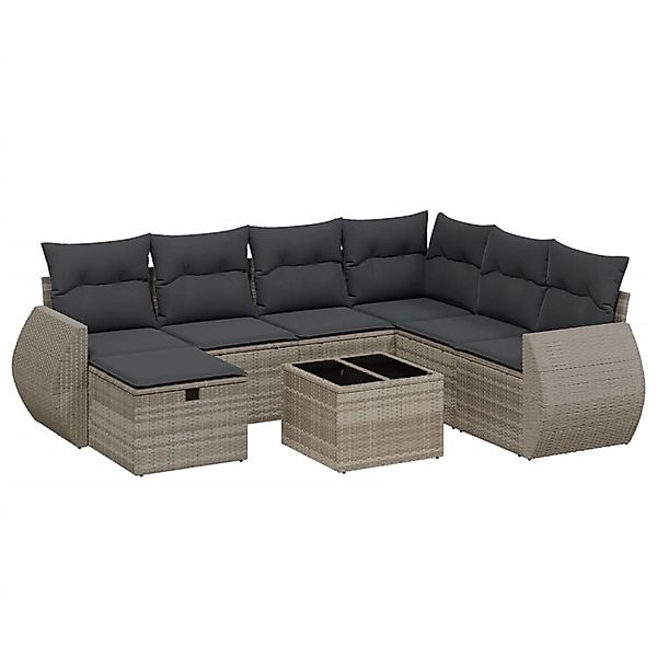 vidaXL 8-Tlg Garten-Sofagarnitur mit Kissen Hellgrau Poly Rattan 3264158 günstig online kaufen