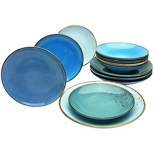 CreaTable Tafelservice Nature Collection Aqua blau Keramik 12 tlg. günstig online kaufen