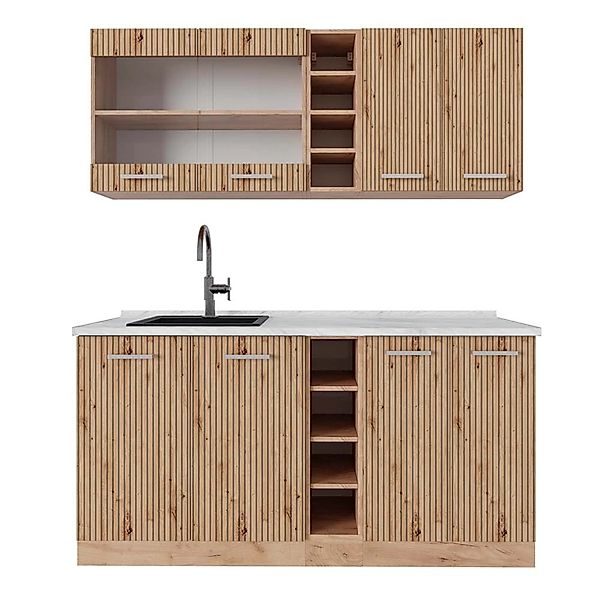 Vicco R-Line Singleküche Artisan-Eiche/Goldkraft Eiche 160 cm AP Marmor ohn günstig online kaufen