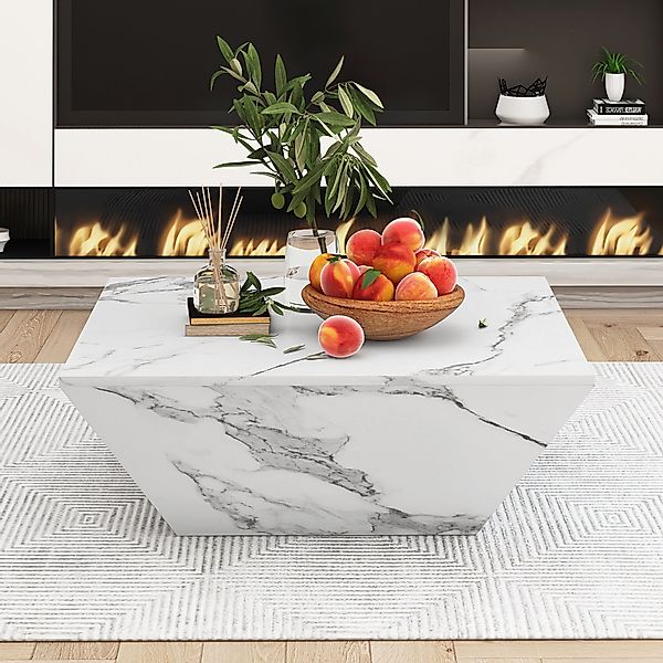 Trapezförmiger Couchtisch mit 2 Schubladen, 70x70x37 cm, Weiß günstig online kaufen