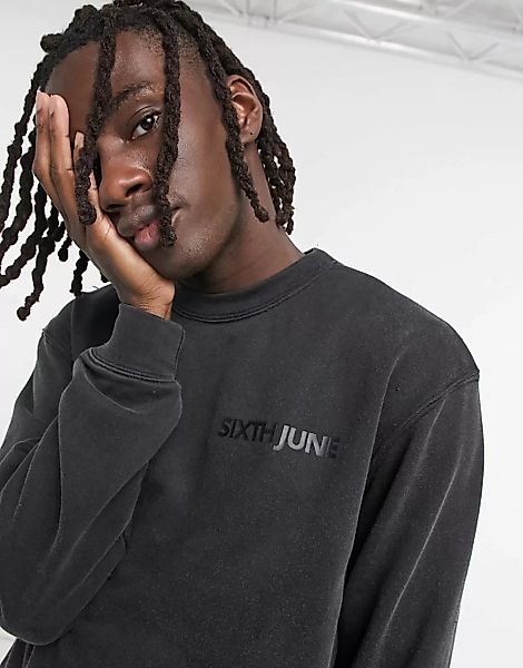 Sixth June – Sweatshirt aus verwaschenem Velours in Schwarz günstig online kaufen