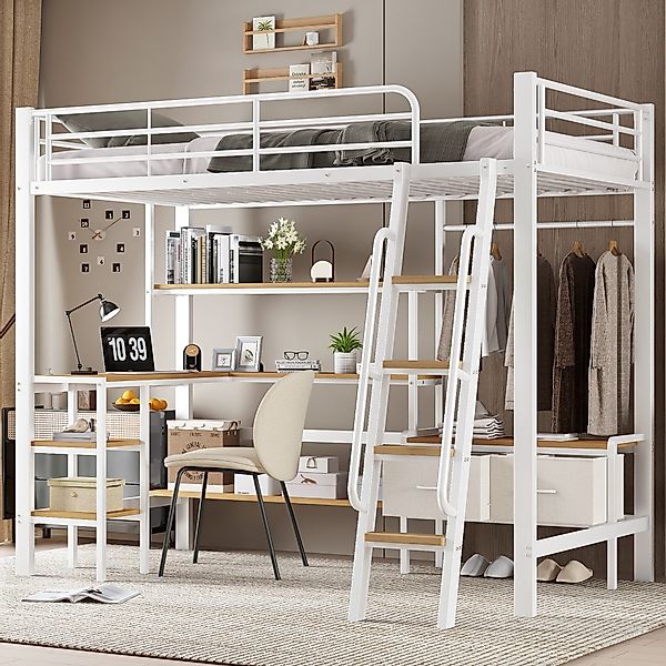 Merax Hochbett mit 2 Stoffboxen, Jugendbett günstig online kaufen