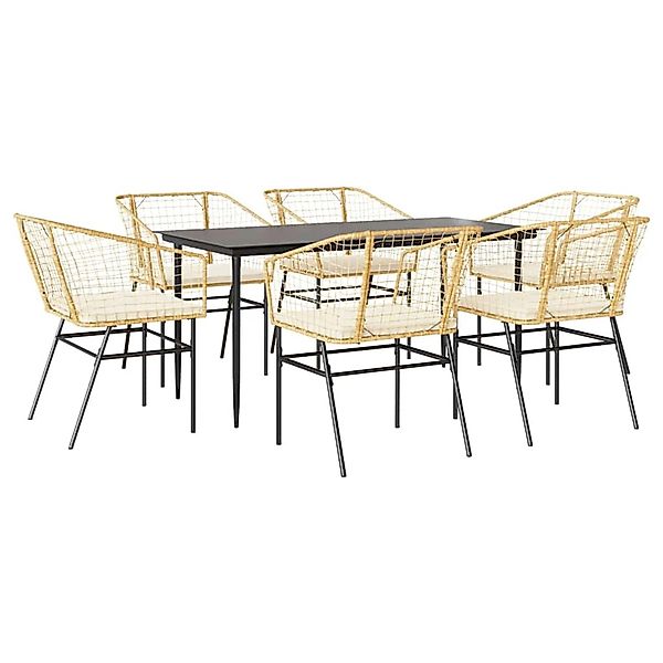 vidaXL 7-Tlg Garten-Essgruppe mit Kissen Braun Poly Rattan Glas 3334510 günstig online kaufen