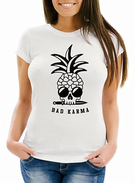 Neverless Print-Shirt Damen T-Shirt Totenkopf Ananas Bad Karma Pineapple Sk günstig online kaufen
