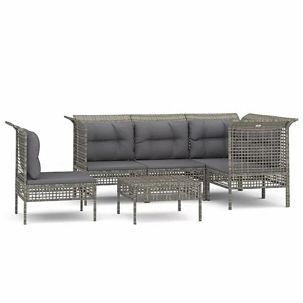 Vidaxl 6-tlg. Garten-lounge-set Mit Kissen Grau Poly Rattan günstig online kaufen