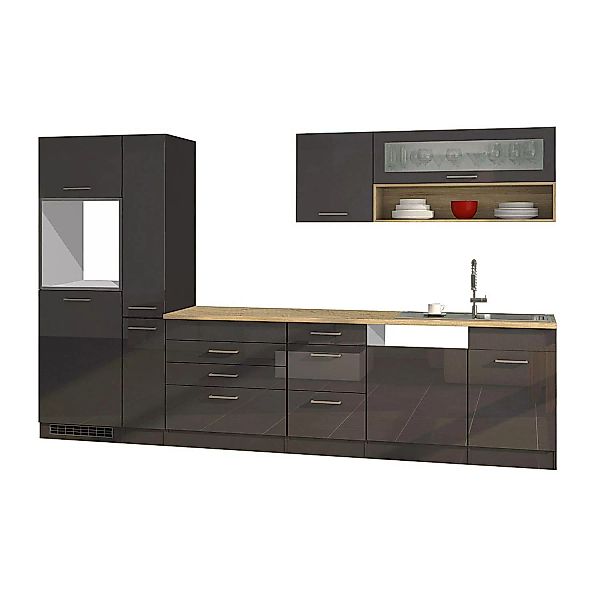 Küchenzeile Hochglanz grau 330 cm MARANELLO-03 , Anthrazit, ohne E-Geräte B günstig online kaufen