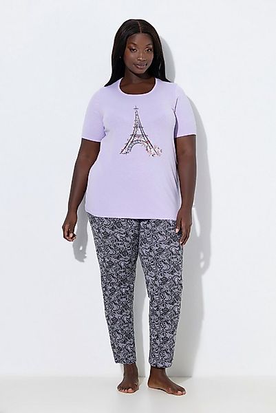 Ulla Popken Pyjama Pyjama Eiffelturm Ziersteine Rundhals Halbarm günstig online kaufen