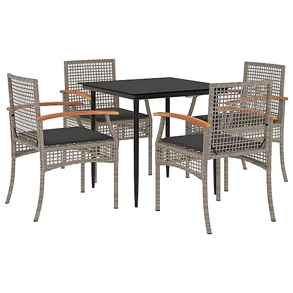 vidaXL 5-Tlg Garten-Essgruppe mit Kissen Grau Poly Rattan 3213611 günstig online kaufen