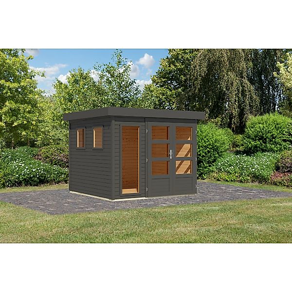 Karibu Gartenhaus Maradi 3,5 Rundum Terragrau 211 x 238 x 242 cm günstig online kaufen