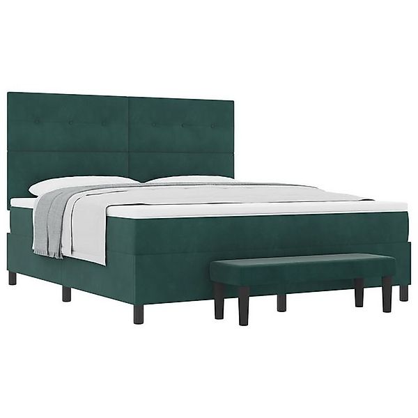 vidaXL Bett Boxspringbett mit Matratze & Bank Dunkelgrün 180x200 cm Samt (2 günstig online kaufen