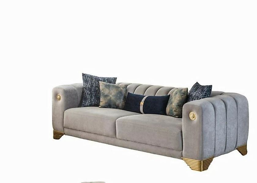 JVmoebel 3-Sitzer Wohnzimmer Sofa 3 Sitzer Grau Polster Sofas Design Textil günstig online kaufen