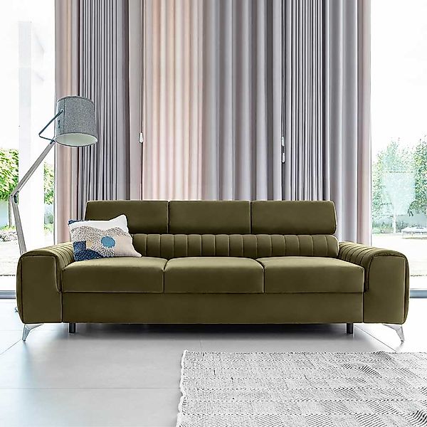 Sofa Couch in Oliv Grün aus Velours günstig online kaufen