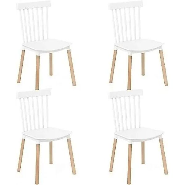 Costway 4er Set Esszimmerstühle mit Massivholzbeine Weiß günstig online kaufen