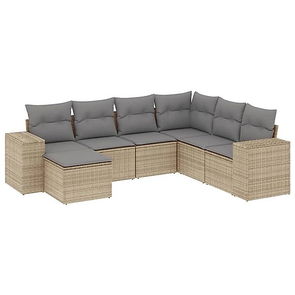 vidaXL 7-Tlg Garten-Sofagarnitur mit Kissen Beige Poly Rattan 3222898 günstig online kaufen