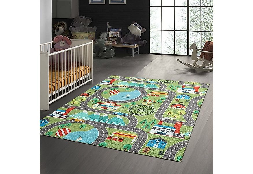 TeppichHome24 Teppich Spielteppich - Straßenteppich in Grün, rechteckig, Hö günstig online kaufen