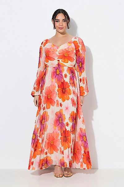 Ulla Popken Cocktailkleid Maxikleid Blüten Herzausschnitt Langarm günstig online kaufen