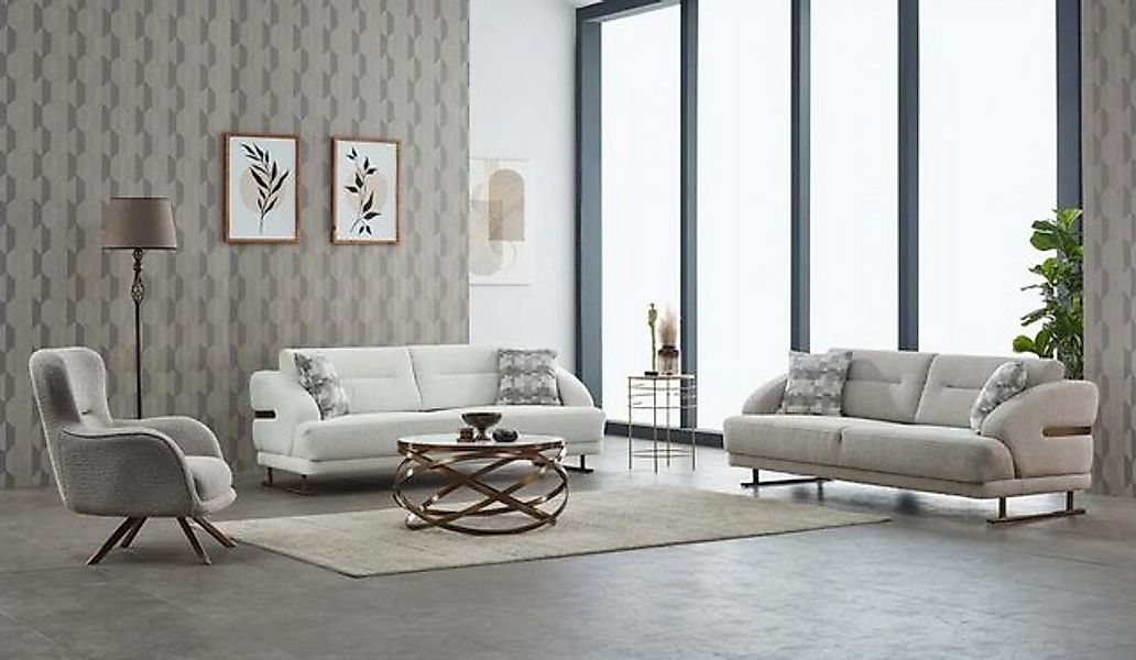 Xlmoebel Sofa Sofakombination Polstermöbel Dreisitzer Sessel Grau Stoffcouc günstig online kaufen