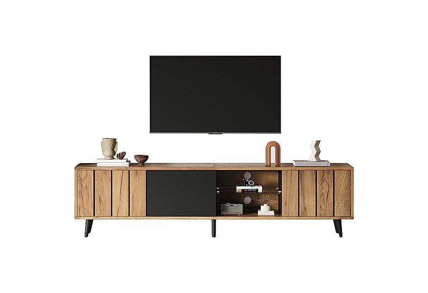 Merax Lowboard Fernsehschrank in Holz-Schwarz (Fernsehschrank 175x31.5x45cm günstig online kaufen