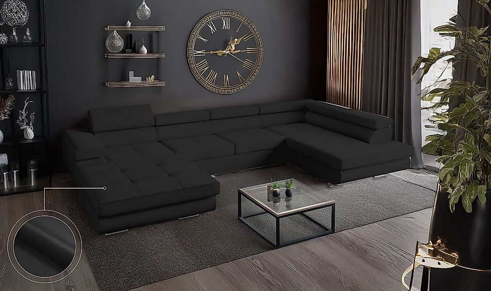 Goldstoff Wohnlandschaft mit Schlaffunktion, Couch für Wohnzimmer - Schlafs günstig online kaufen