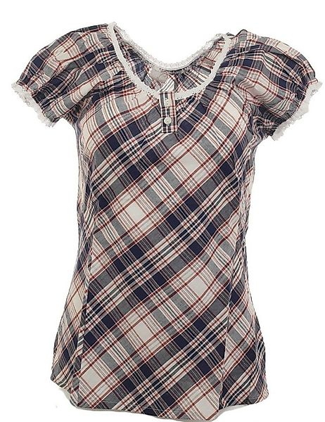 YESET Blusentop Bluse Spitze Puffärmel Karo Shirt Tunika weiß blau Spitze günstig online kaufen