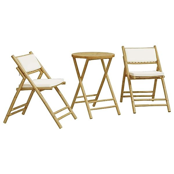 vidaXL 3-Tlg Bistro-Set Klappbar mit Cremeweißen Kissen Bambus 3208939 günstig online kaufen