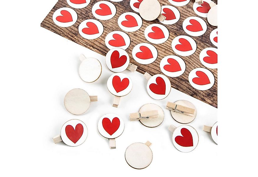 Logbuch-Verlag Dekofigur 70 Holzklammern + Herz Aufkleber rot weiß Gastgesc günstig online kaufen