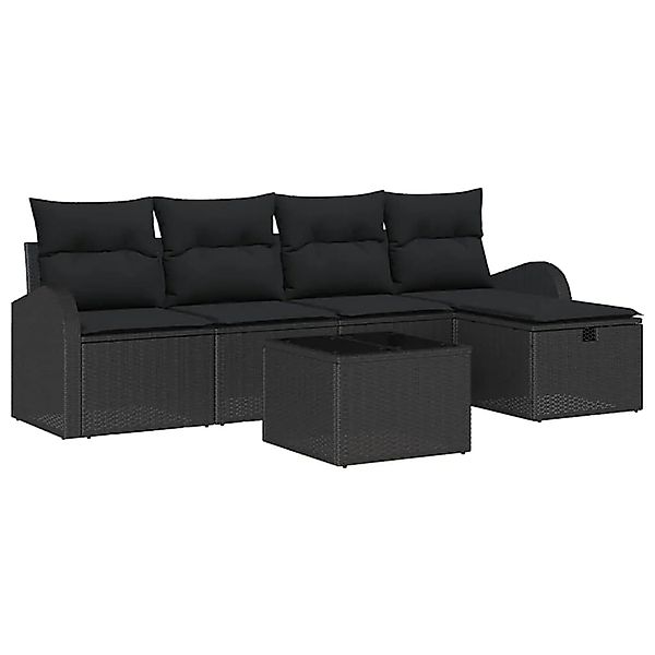 vidaXL Garten-Sofa-Set mit Kissen 6-Tlg Schwarz Poly Rattan 3360404 günstig online kaufen