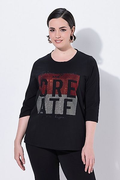 Ulla Popken T-Shirt T-Shirt Schriftmotiv Rundhals Stehkragen 3/4-Arm günstig online kaufen