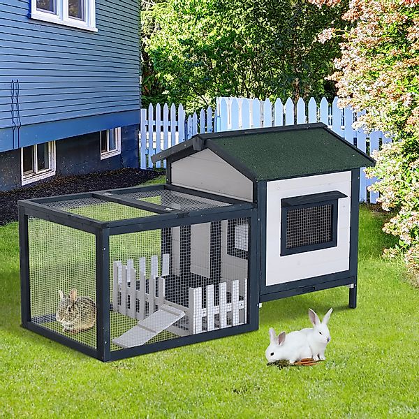 PawHut Kaninchenstall Kleintierkäfig 151x78x84,5 cm mit Freigehege und Ramp günstig online kaufen