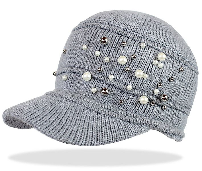 dy_mode Schirmmütze Damen Strickmütze mit Schirm und Kunstperlen Winter Sch günstig online kaufen