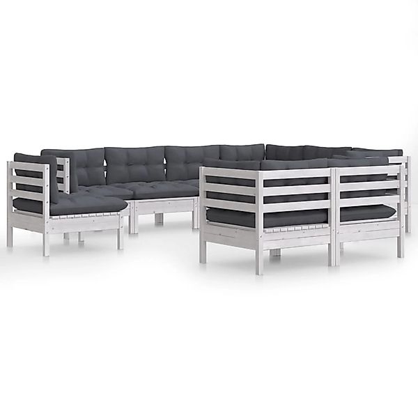 vidaXL 9-Tlg Garten-Lounge-Set mit Kissen Weiß Kiefer Massivholz 3096768 günstig online kaufen