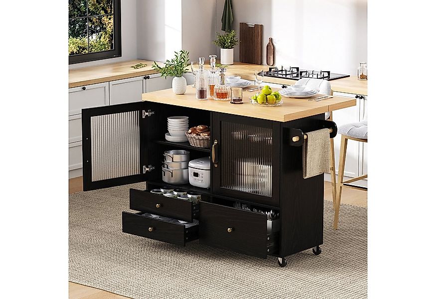 Flieks Küchenwagen mit erweiterbarer Arbeitsplatte, Rollen und Weinglashalt günstig online kaufen
