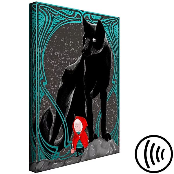 Bild auf Leinwand Mädchen und Wolf - Märchen-Illustration mit dem Rotkäppch günstig online kaufen