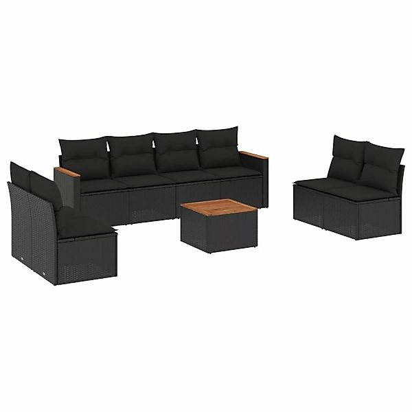 vidaXL 9-Tlg Garten-Sofagarnitur mit Kissen Schwarz Poly Rattan 3225894 günstig online kaufen