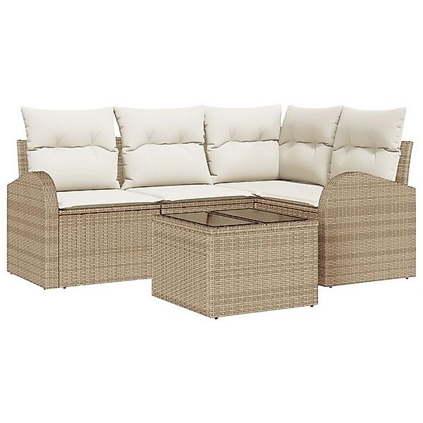 vidaXL Loungesofa 5-teiliges Garten Sofa Set mit Kissen Braunes Poly Rattan günstig online kaufen