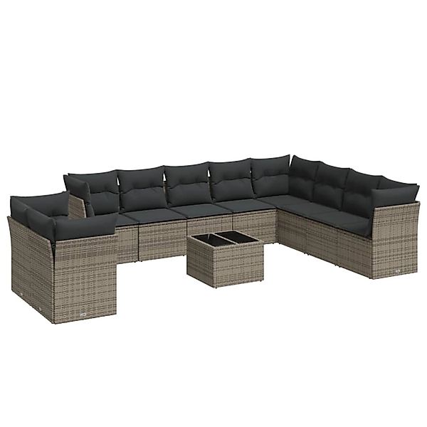 vidaXL 11-Tlg Garten-Sofagarnitur mit Kissen Grau Poly Rattan 3217870 günstig online kaufen