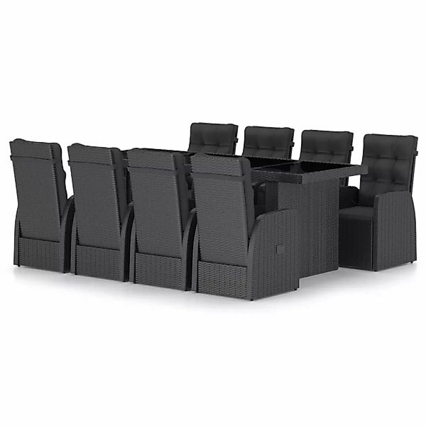 9-tlg. Garten-essgruppe Mit Auflagen Poly Rattan Schwarz günstig online kaufen