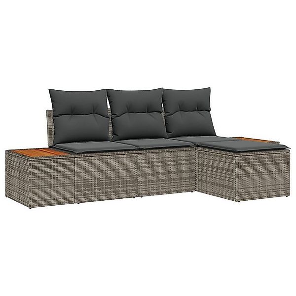 vidaXL Loungesofa 4-teiliges Garten Sofa Set mit Kissen Grau Poly Rattan, 4 günstig online kaufen